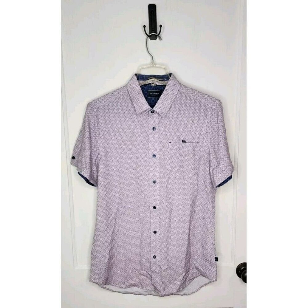 7 Diamonds Mens Small Shirt Geometric Pink Blue Liberty 4 Way Stretch Woven NWT